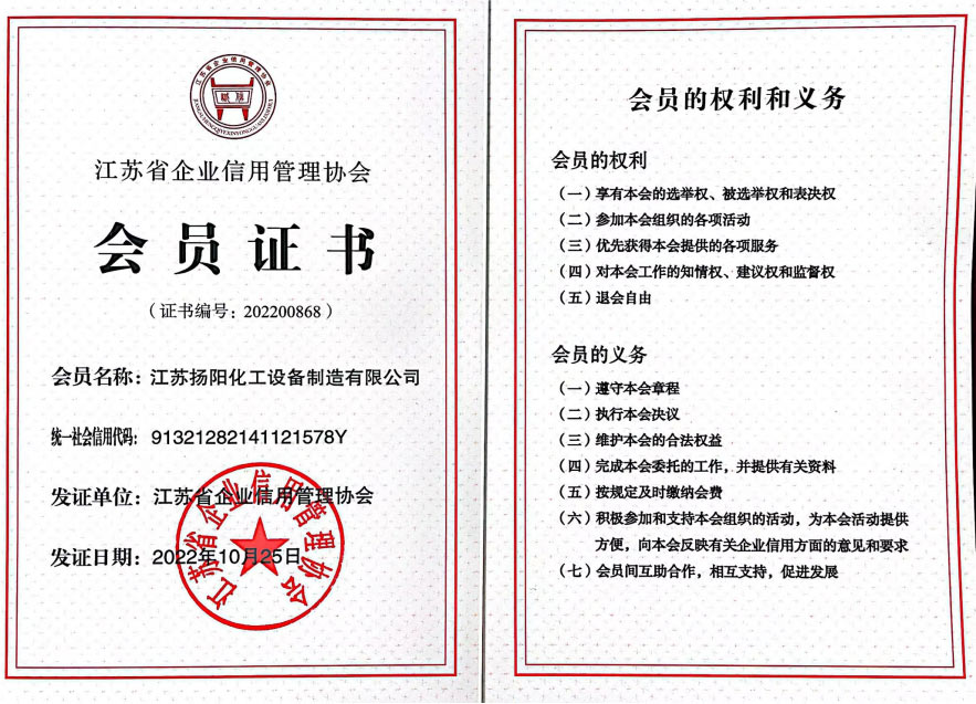 Member Certificate of Jiangsu Province Enterprise Credit Management Association